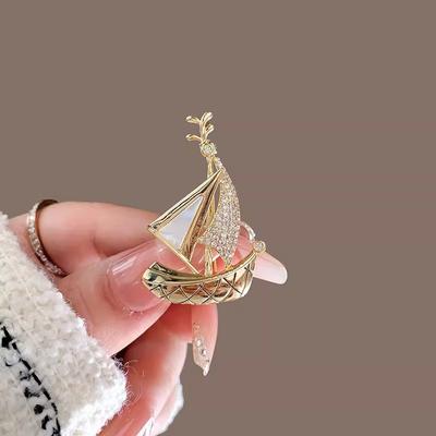 Vintage Sailboat Brooch High-end and Light Luxury Women's and Men's Suit Corsage Sweater Pin