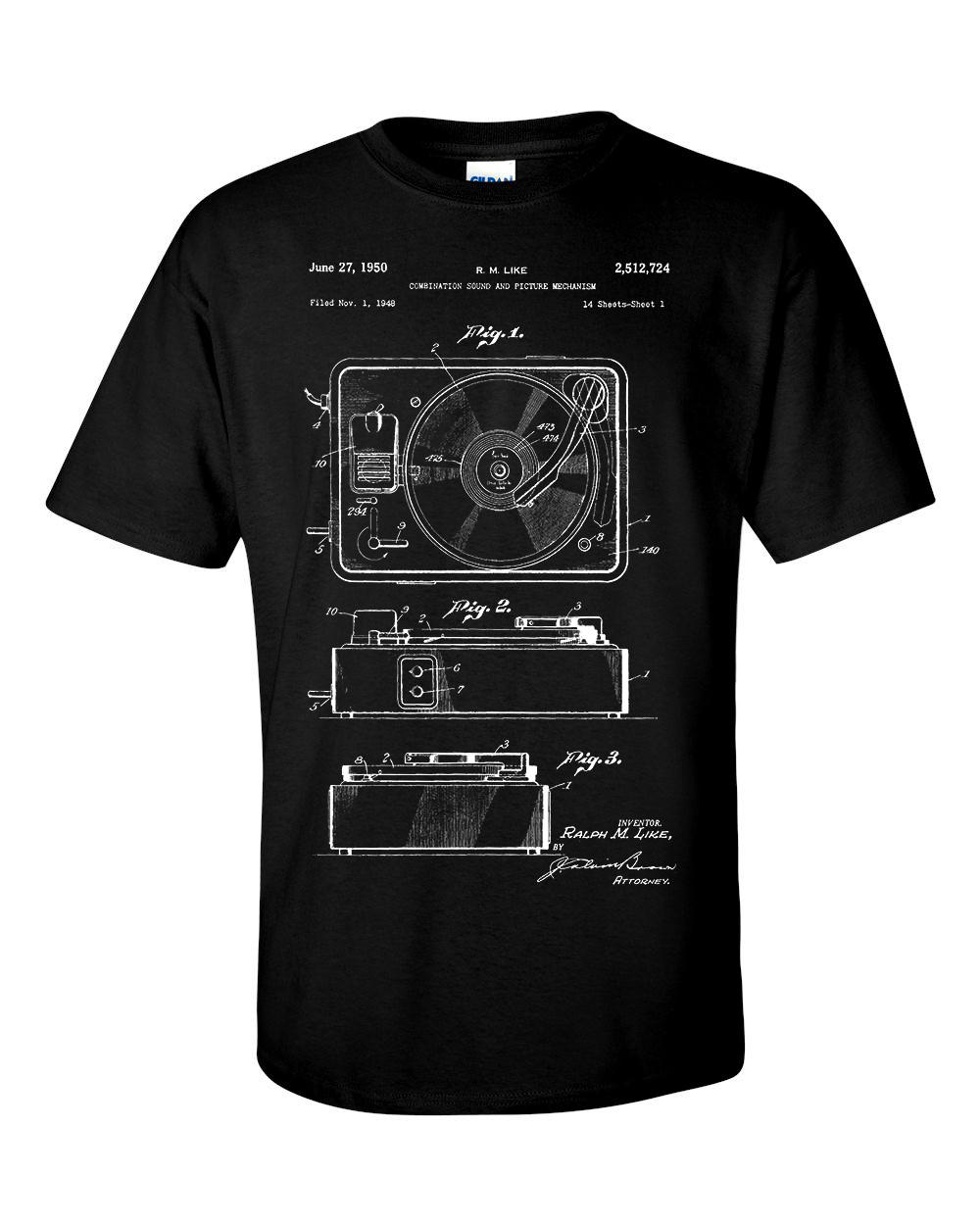 Record Player Patent T Shirt Turntable Blueprint Vinyl Record Gift Shirt M
