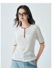 Containing mulberry silk, spring and summer new round neck fashionable contrasting short sleeved comfortable and versatile knitted T-shirt for women