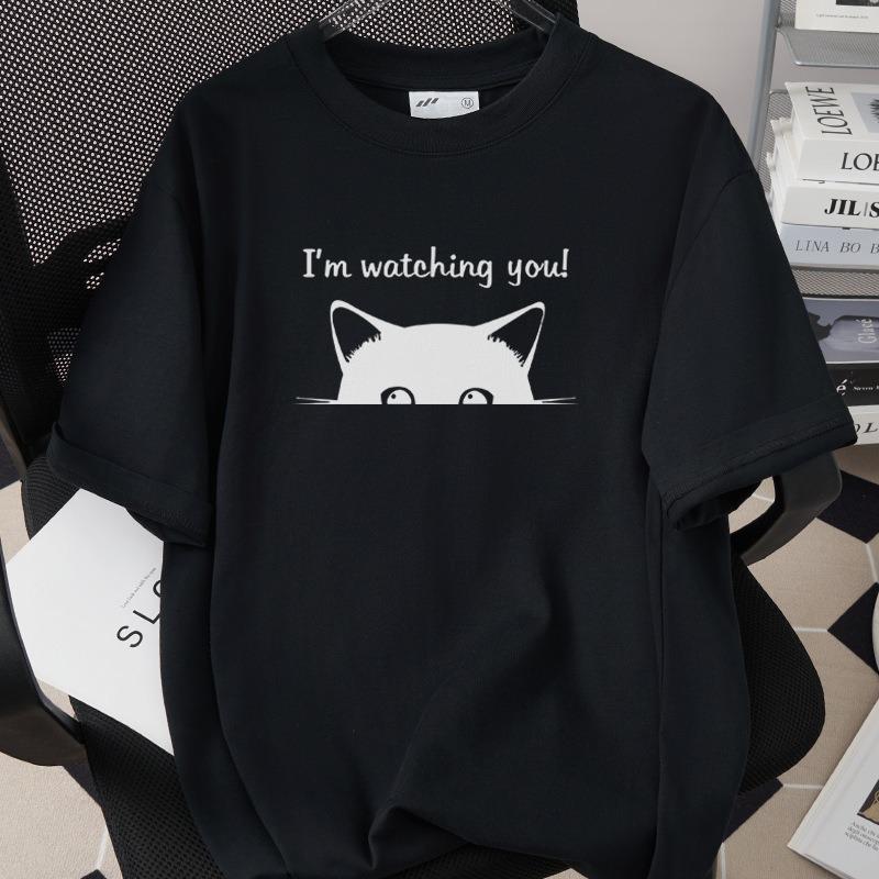 Interesting Cartoon Cat Short Sleeved T-shirt Neutral Casual Versatile Top Cute Cartoon Cat Daily Commuting Casual Home Clothes