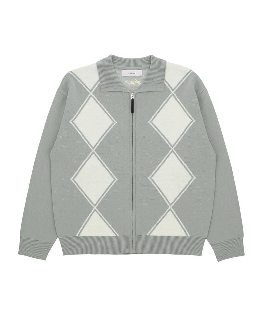 W Standard Argyle Collared Zip-Up Cardigan [2 Colors]