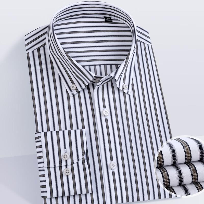 Men s 200S Cotton Wrinkle-Resistant Striped Long Sleeve Shirt 43