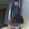 Retro Lock Shoulder Bag, Large Capacity Bost Underarm Bag Women's Fashi Versatile Handbag Solid Color Simple Commuter Bag