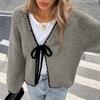 Women's Casual Loose Fit Knit Cardigan with Self-Tie Waist, Color Long Sleeve