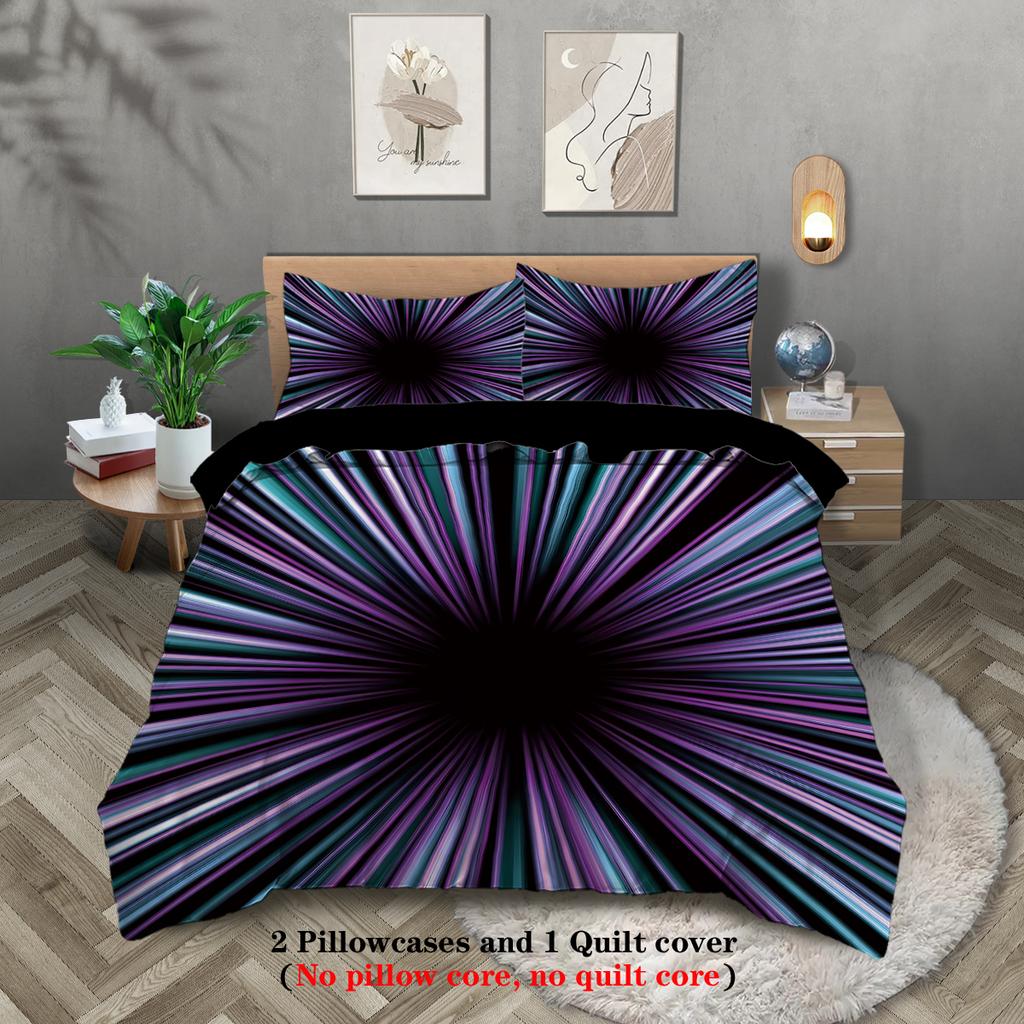 3pcs 3D grid current visual themed pattern printed bedding set, for teenagers and adult's bedroom, Halloween gift