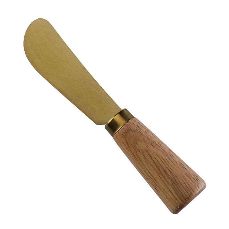 Stainless Steel Gold Cheese Knife Set with Fork and Rubberwood Handles