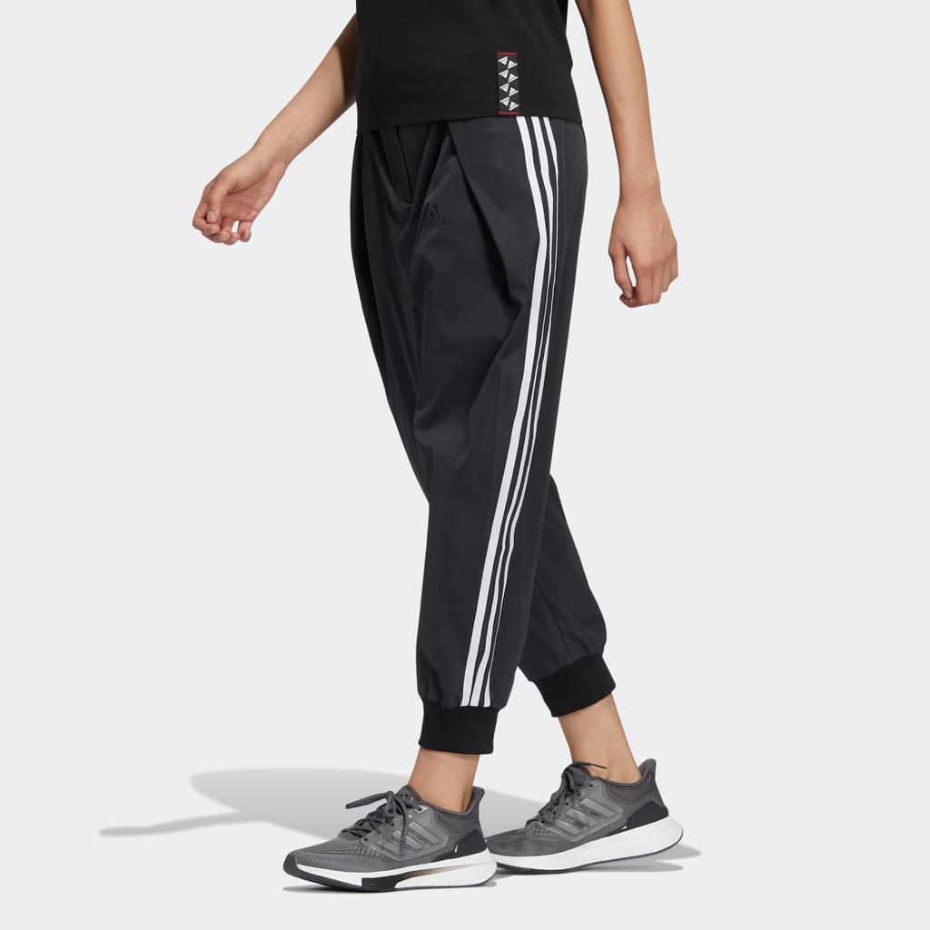 Adidas Solid Stripe Cuff Woven Joggers Women Bottoms Black HF2504