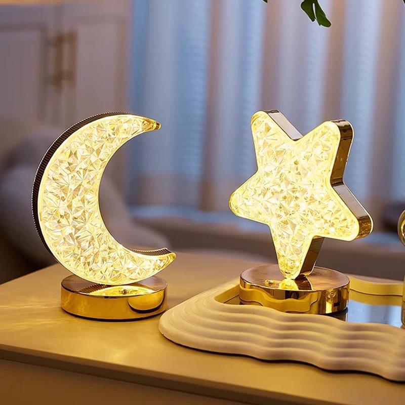 Star Moon Touch Lamp: Three-Color Rechargeable Night Light, Ideal for Bedroom or Birthday Gift.