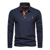 Trend Hub New Men's Deer Embroidery Polo Shirts Solid Color Long Sleeve Social Business Male