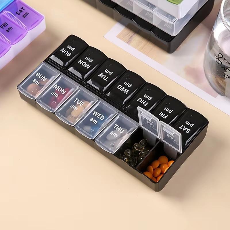 Double row packaging 14 day portable convenient medicine box 7 days a week large capacity drug storage box