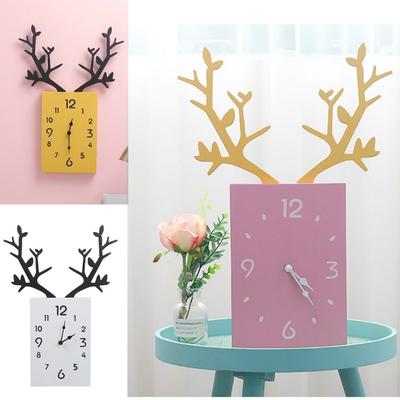 Nordic Minimalist Creative Antlers Wooden Clocks Home Living Room Room Wall Decoration Square Wall C