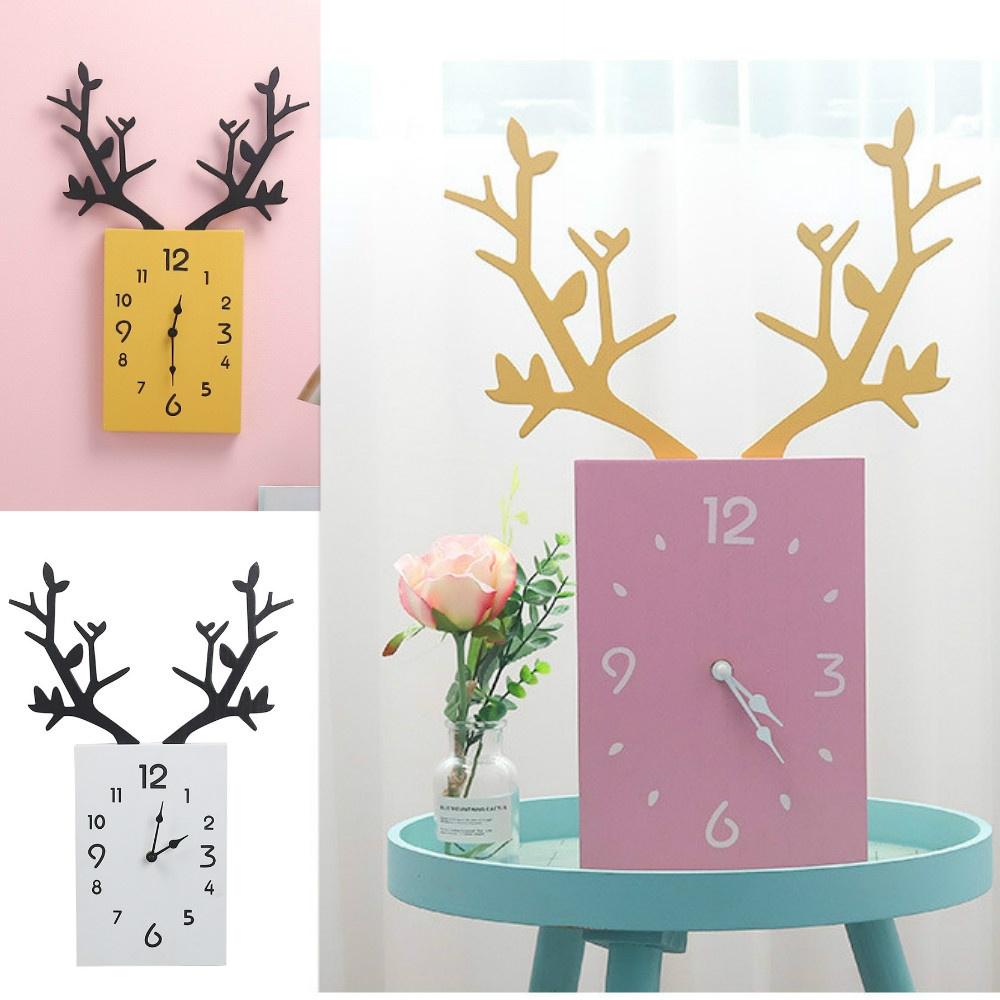 Nordic Minimalist Creative Antlers Wooden Clocks Home Living Room Room Wall Decoration Square Wall C
