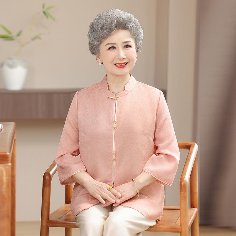 

Grandma s Summer Collection: Seven-Sleeved Shirt & Stylish Tang Suit for Spring 2XL (Recommended 105-125 lbs)
