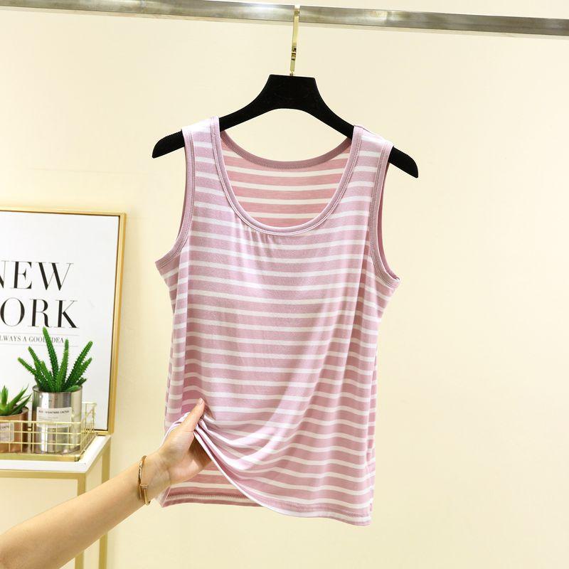 

Модальный жилет с полосками и нагрудными подушечками, летняя тонкая женская майка без рукавов для ношения под одеждой, больших размеров, свободного кроя, без косточек Pink L (Recommendation 40.00 kg-55.00 kg