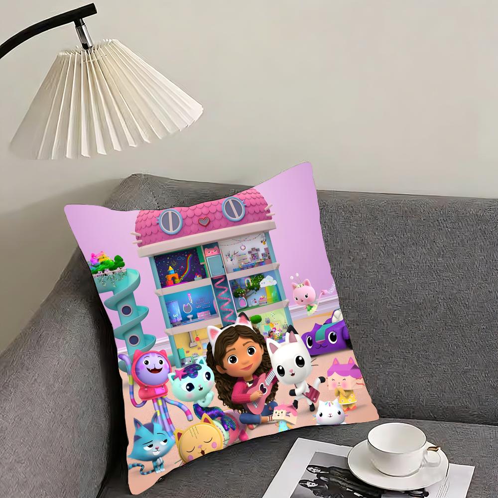 Cartoon Gabbys Dollhouse Cushion Cover Reversible Plush Pillow Cover – For car, sofa, bedroom, perfect as a gift.
