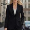 Mini Suit Coat Autumn Texture Lapel Long Sleeve Single Button Draped Anti-wrinkle Jacket with Flap Pockets Solid Color Business Outerwear High
