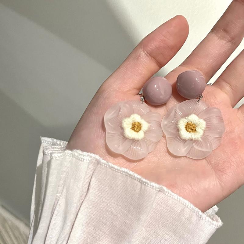 Transparent Flower Drop Earrings for Women Exquisite Frosted Floral Dangle Earrings Vintage Sweet Versatile Jewelry Gift 2025
