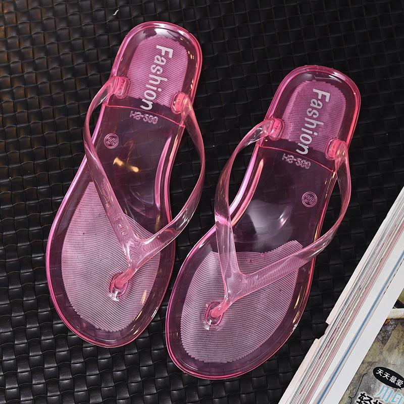 PVC Transparent Beach Flip Flops for Women Korean Style Jelly Crystal Thong Sandals, Summer Trendy Flat Outdoor Slides for Girls