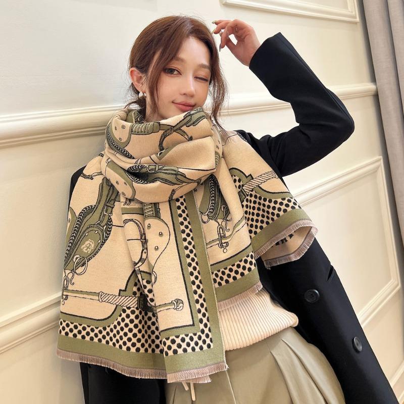 Light luxury high-end imitation cashmere jacquard scarf women's winter new versatile shawl windproof and warm thick scarf