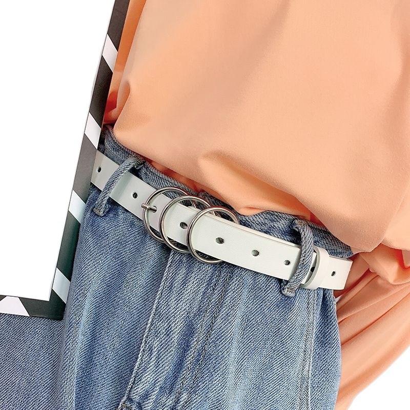 Sleek Versatile Womens Korean Circle Buckle Denim Belt Crafted From Quality Pu Style For