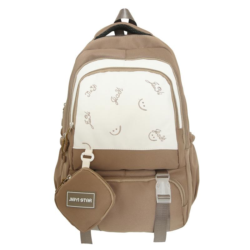 

Student Schoolbag Color Contrast Backpack Women s Large Capacity Backpack with Coin Purse хаки