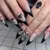 Hot Selling Black Heart Stiletto Nails with Silver Rose & Flame Snake Art Stickers