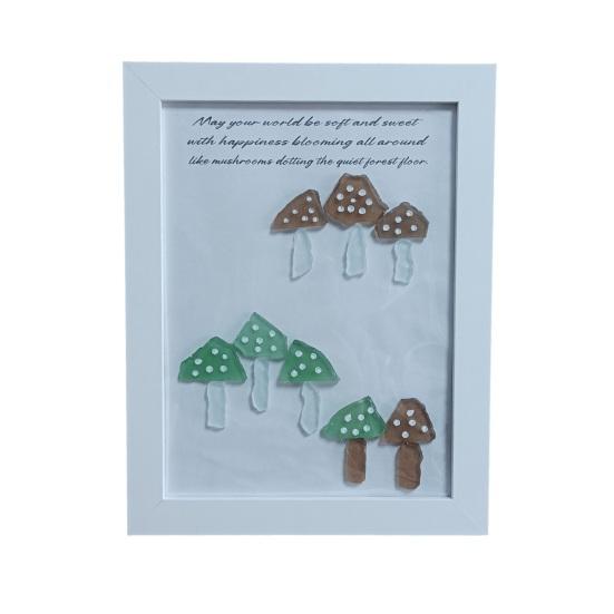 

Sea Glass Wall Art Decor Glass Mushroom Decorative Sea Framed Artwork Gift for Women Mom