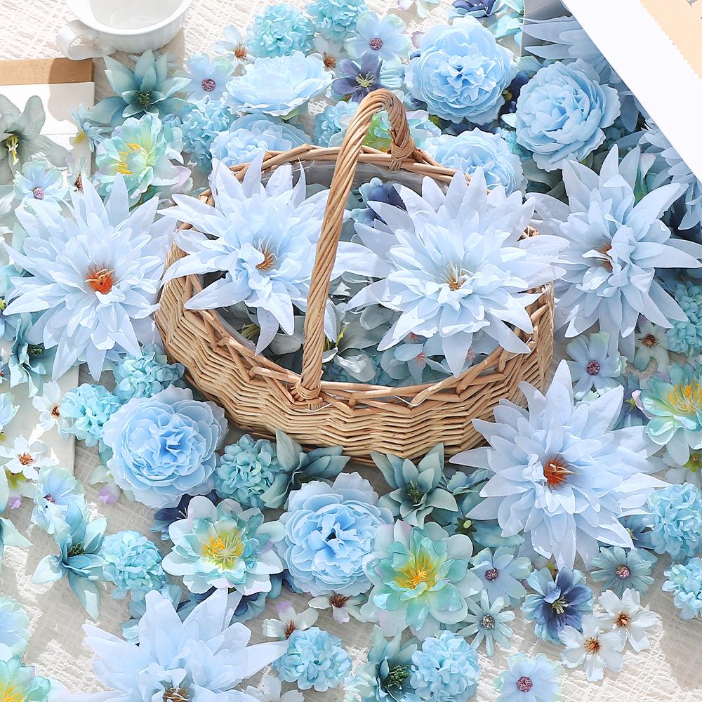 20/50Pcs Blue Artificial Flowers Rose Fake Flowers for Home Room Decor Wedding Christmas Decoration DIY Garland Gifts Accessory