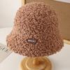 New autumn and winter solid color knitted bucket hat women's outdoor warm and cold lamb wool simple labeling basin hat