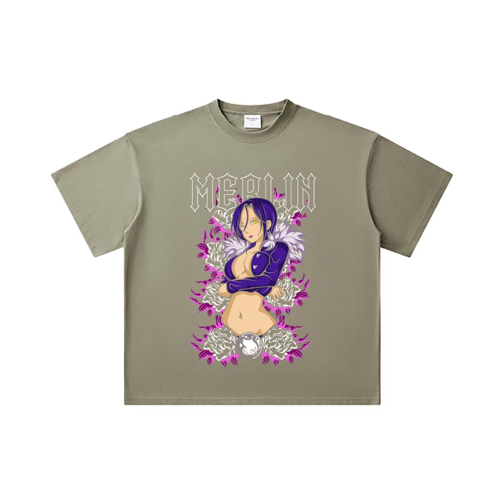 260 GSM Double Yarn 32 Count 100% Cotton Seven Deadly Sins V8 Merlin Print Unisex Heavy Cotton T Shirt