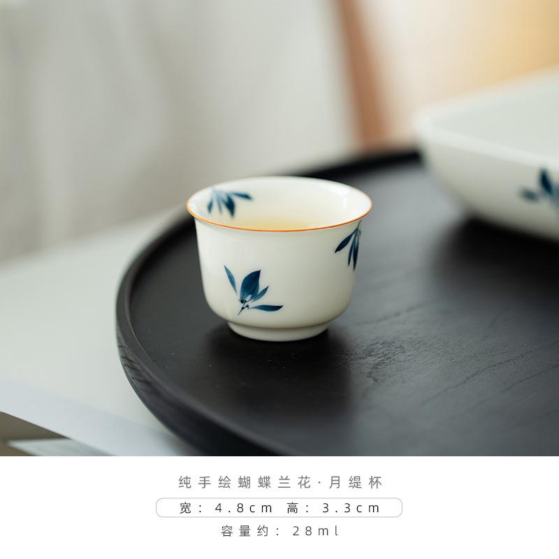 2 Stück/Set Reine Handbemalte Schmetterlingsorchidee Teetasse Boutique Persönliche Tasse Meistertassen Chinesisches Teezubehör Dekoration 28ml