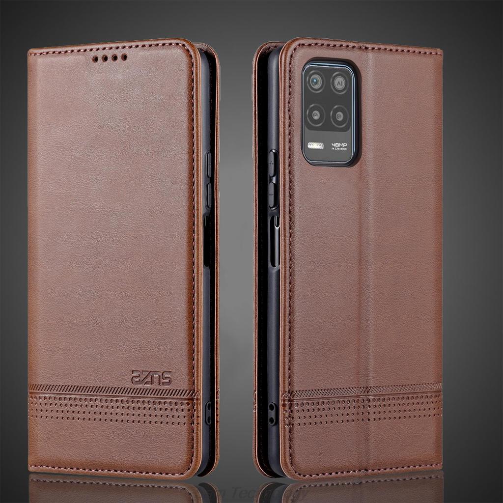 Deluxe Magnetic Adsorption Leather Case for OPPO Realme 8 5G 6.5" / Realme 8s 5G 6.5" Flip Cover Protective Case Fundas Coque