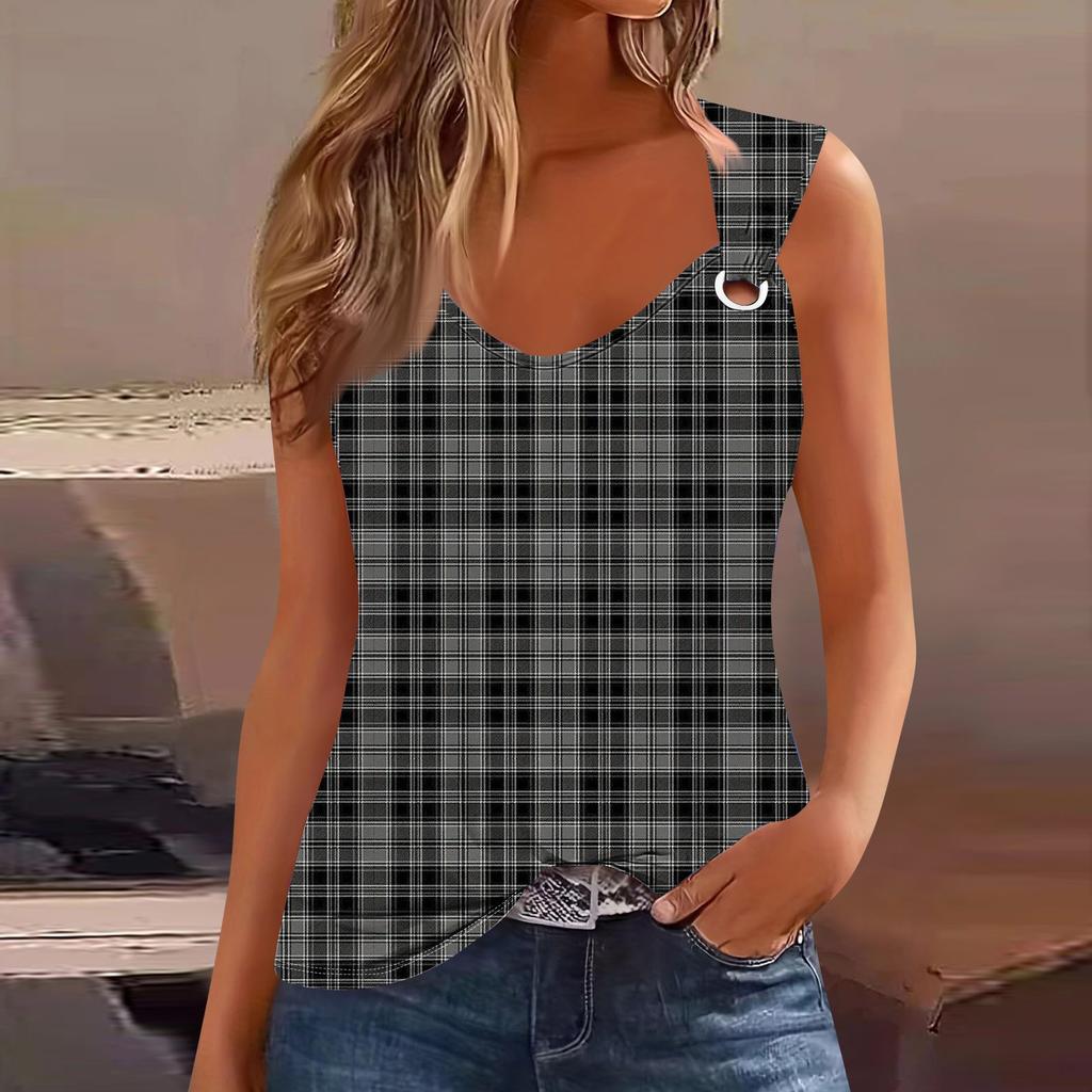 Damen Tank Top mit V-Ausschnitt, Basic, bedruckt, lässig, fließend, ärmellos, tiefer Seitenausschnitt, Tops für Damen