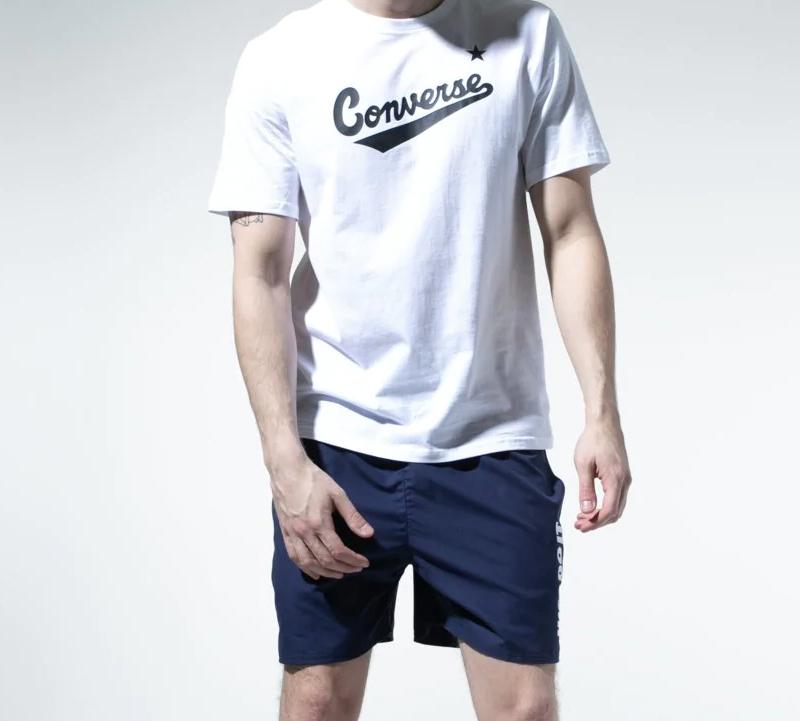 Converse T Shirts Men's White Crew Neck Moderate Straight Fit 10018235-102