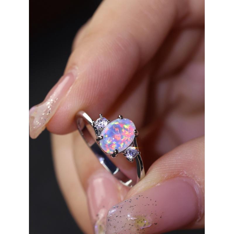 

White gold oval four-claw edge one white diamond ring simple French no. 5