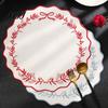 Heat Resistant Table Mats for Hot Dishes Embroidered Round Placemat, 15 Inch Scalloped Leaf Bow Embroidery Durable Fabric Kitchen Washable Insulation
