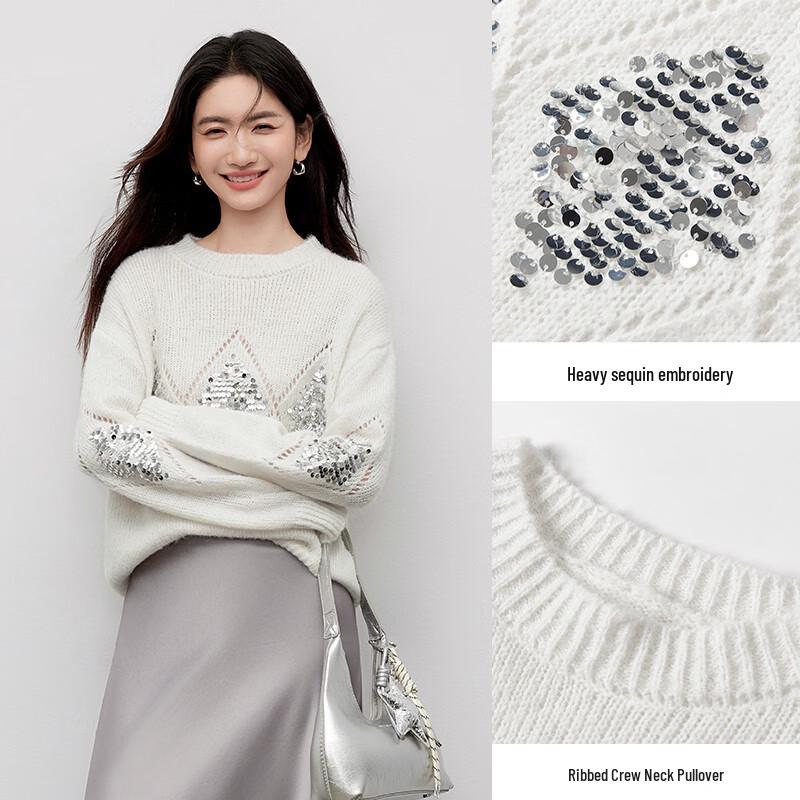 Xiangying Women's Sequin Embroidered Knit Sweater