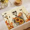 4PCS Thanksgiving Polyester Placemat Autumn Pumpkin Print Tablecloth Gnome Skull Atmosphere Decorative Insulation Mats 30x45cm