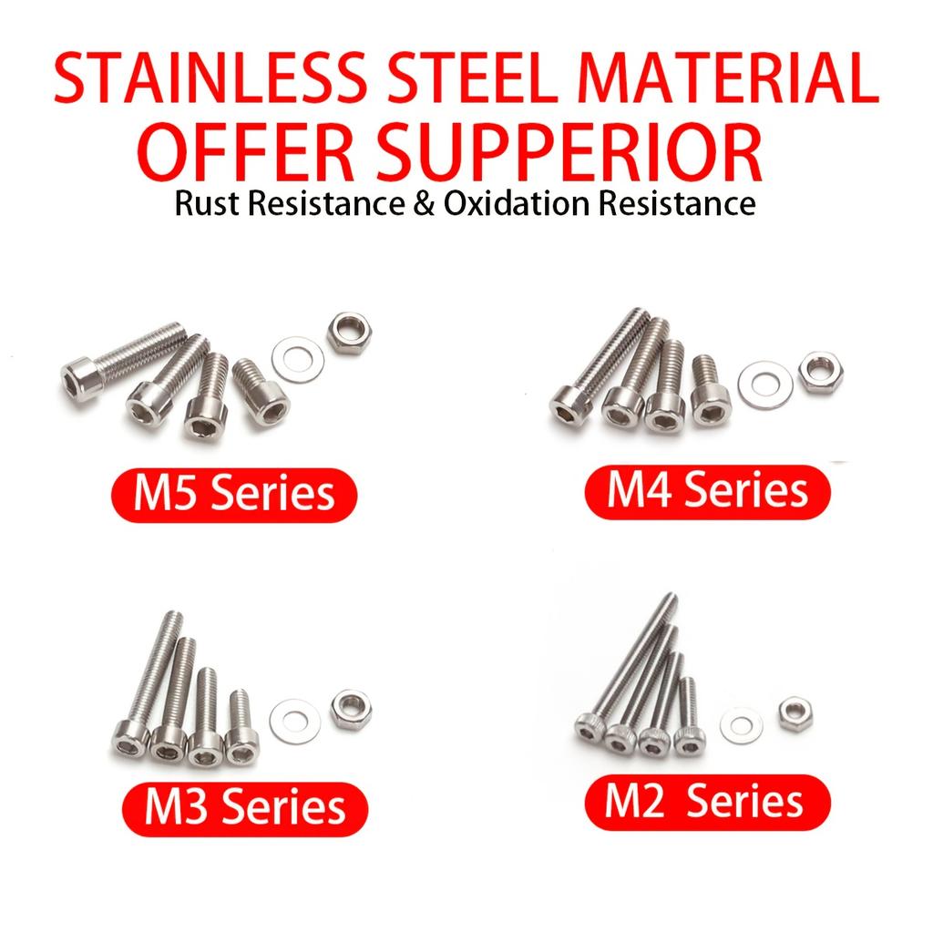 240 Pcs Stainless Steel Hex Nut and Bolt Assortment Kit - M4, M5 Hex Head - Includes Flat Washers
