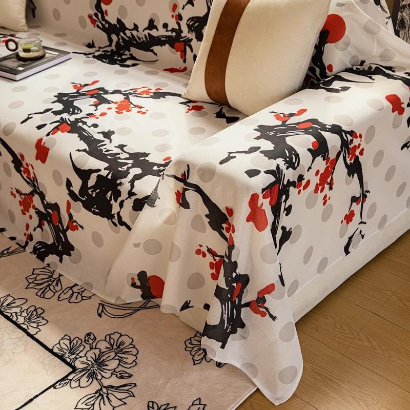 Chińskie Malarstwo Tuszem Wiatr Jedwab Lodowy Ręcznik na Sofę Letni Pokrowiec na Sofę Pokrowiec Przeciwkurzowy Poduszka na Siedzisko na Lato Jednoczęściowa Tkanina Pokrowca na Sofę