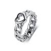 New European and American Trend Heart-shaped Cuban Chain Ring Titanium Steel Plated 18K Gold French Niche Premium Hand Jewelry