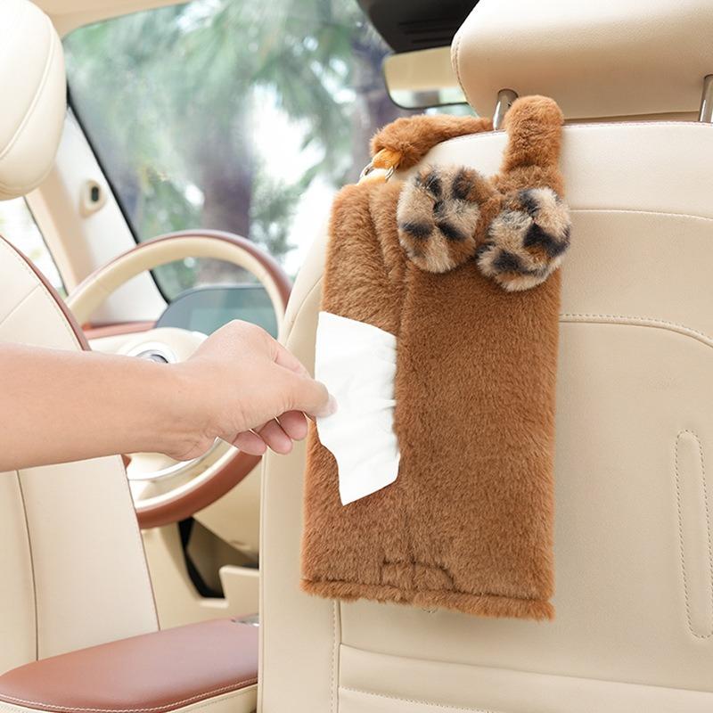 1PC Car Tissue Box Leopard Print Car Tissue Box Plush Car Seat Hanging Paper Box Fashion Goddess Car Home Dual Use Tissue Bag