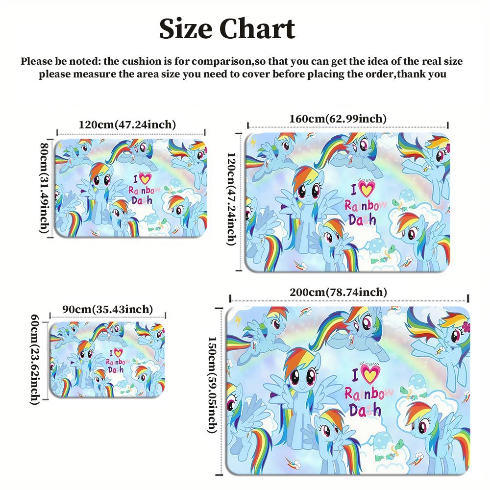 Cute Rainbow Pegasus Area Rug, Cloud Sky Theme Non-slip Floor Mat, Decorative Carpet for Kids Girls Bedroom, Washable Home Gift