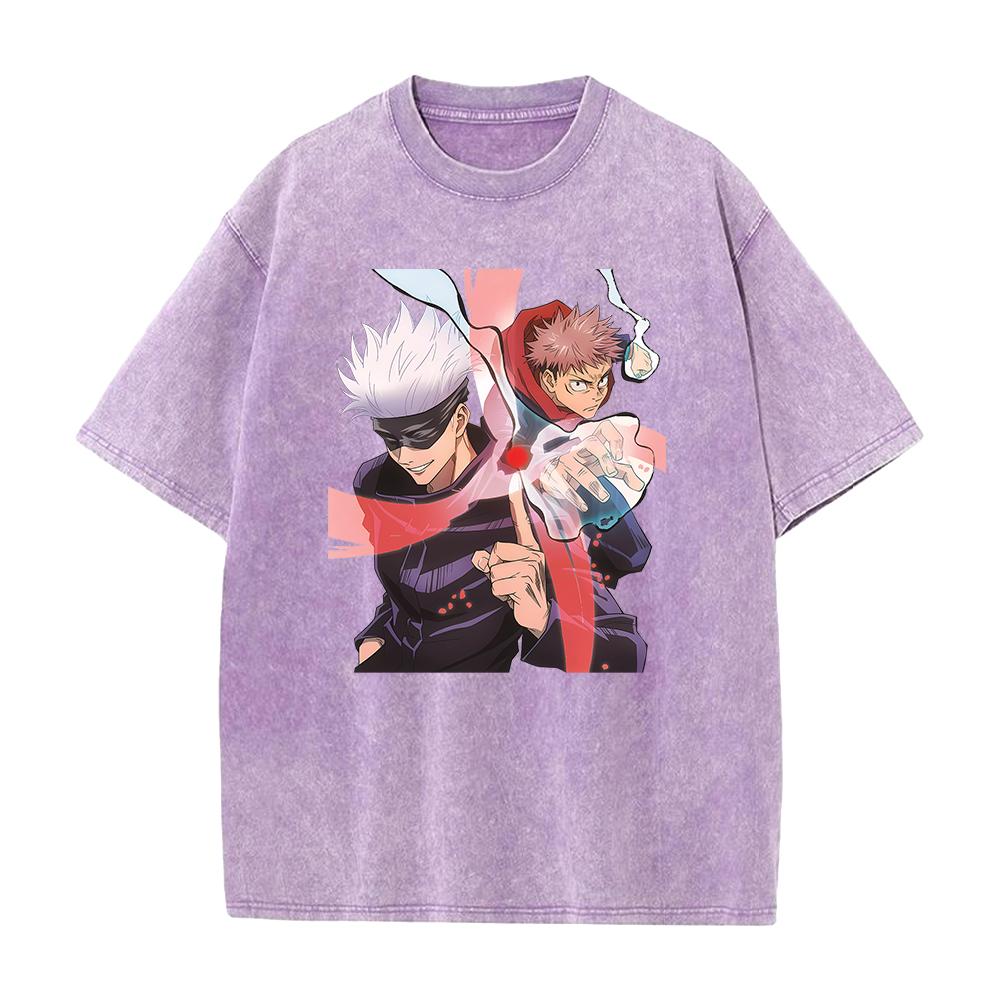 Gojo Satoru Print T Shirt Jujutsu Kaisen Tshirt Men Cotton Clothing Vintage Washed Streetwear Short Sleeve Casual Soft Tee Tops