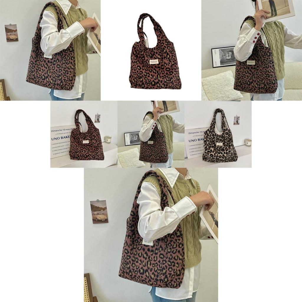 Chic And Trendy Wool Leopard Print Shoulder Tote Bag For Daily Fashion Needs