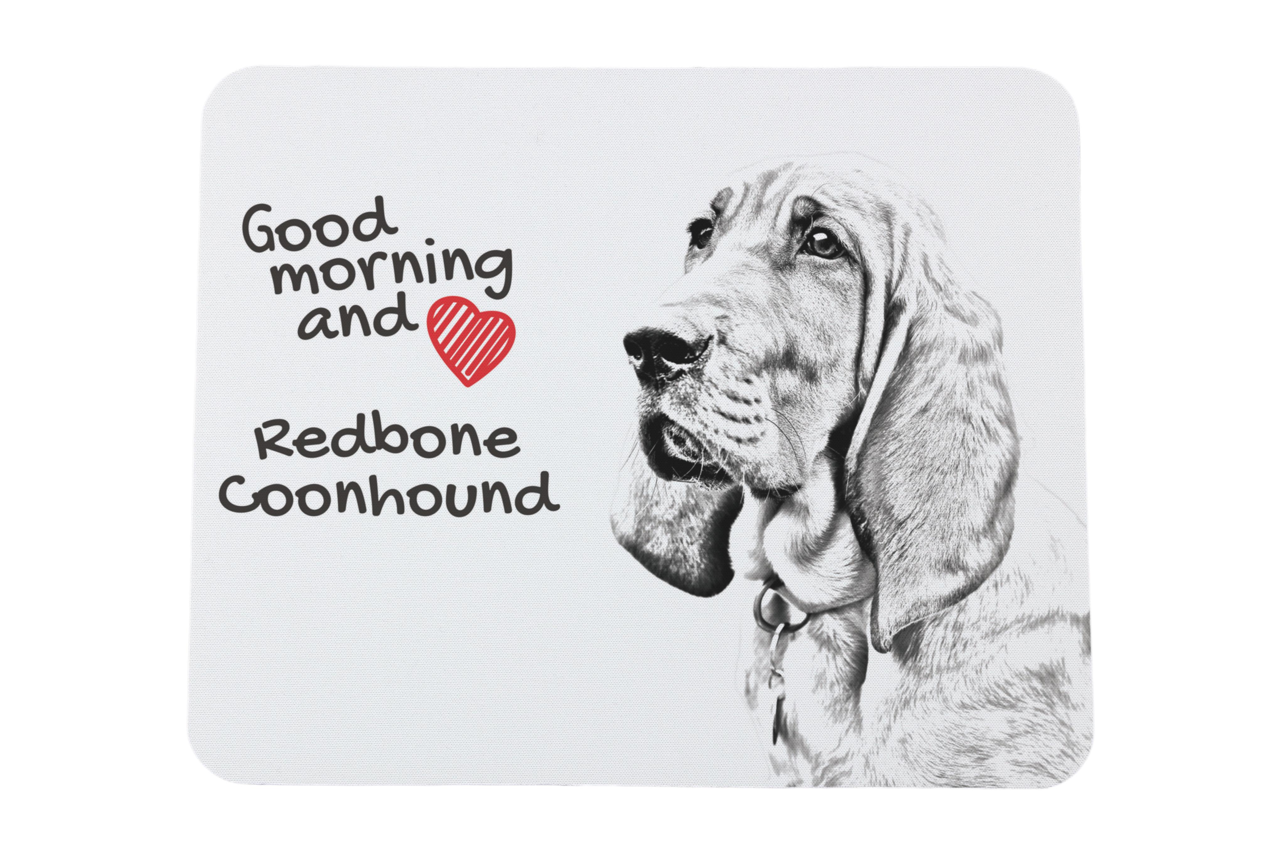 

Redbone Coonhound - mouse pad with print, personalized dog-themed mouse pad, unique gadget for an office worker by Art-Dog brand білий