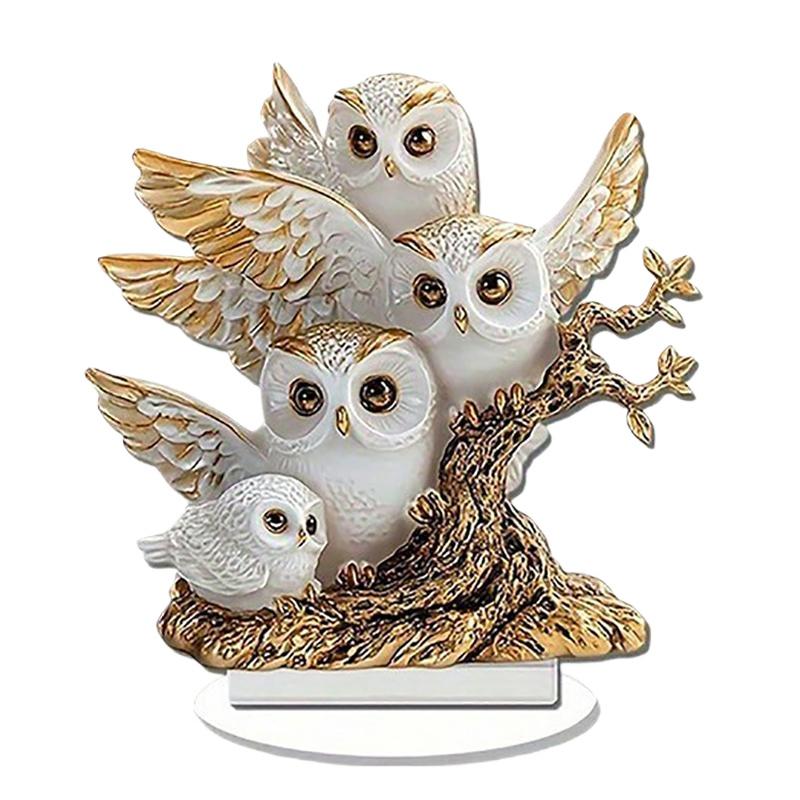 Cartoon Anime Owl Statue 2D Flat Decor Ornament Holiday Gift for Office Desk Home Table Living Room Decor