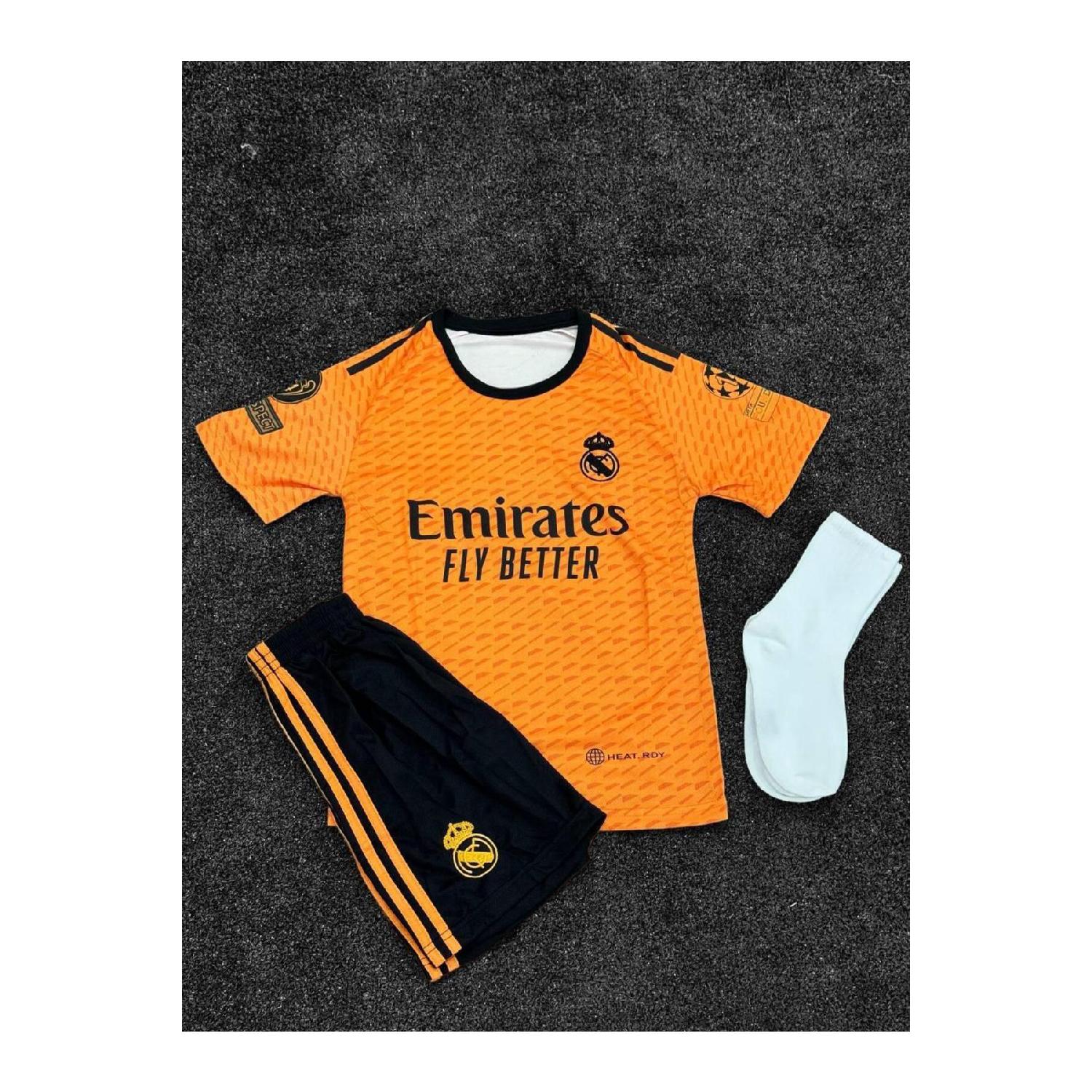 

Детские футбольные майки Benzema Realmadrid особого дизайна, оранжевый комплект из 3 предметов