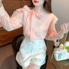 Women's Chiffon Blouse 2026 Spring and Autumn New Fashionable Tie-Neck Ruffle Trim Thin Gentle Style Shirt
