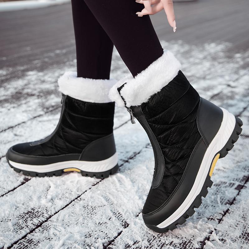 Winter New Women's Boots Thick Soled Zipper Shoes Warm High Cut Snow Boots Outdoor White Plush Comfortable Waterproof Fur Walking Shoes